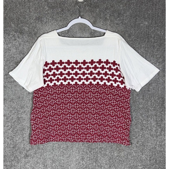 Croft & Barrow Square Neck Geometric Short Sleeve Top Womens Size XL Red White - Picture 2 of 7